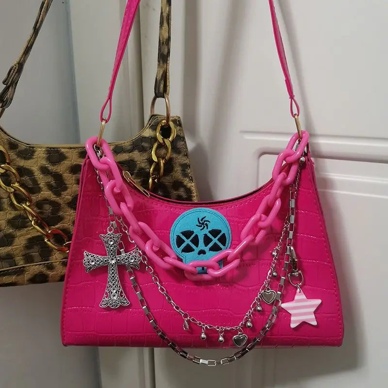 Y2k Cross Punk Shoulder Bag Pink Handbag