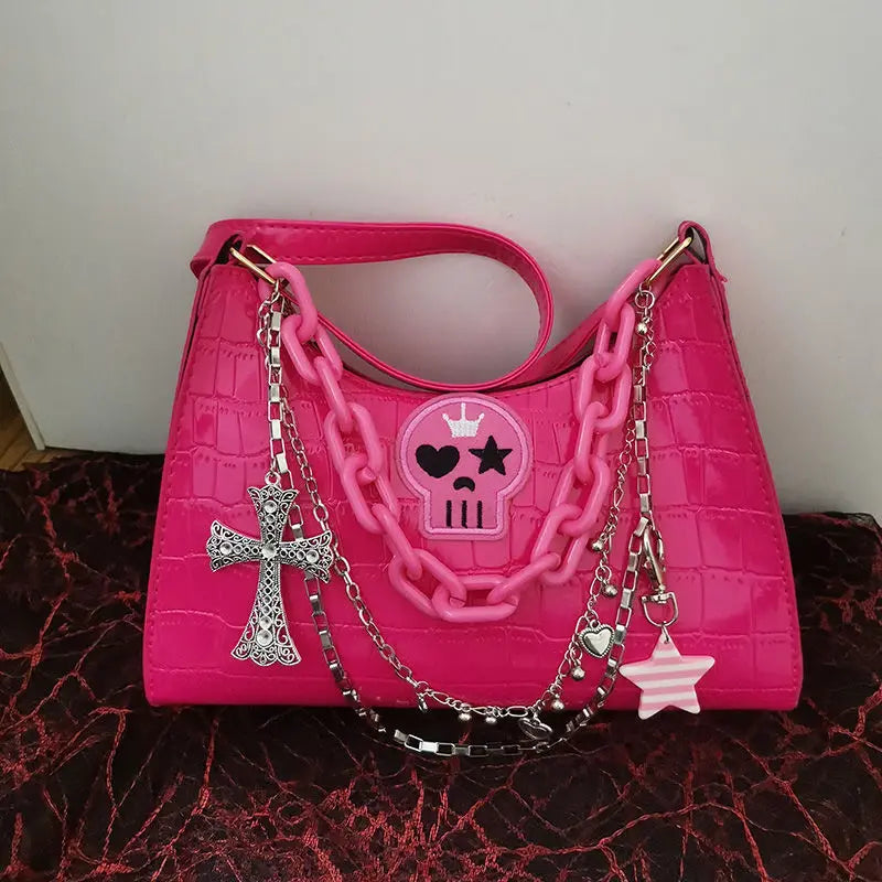 Y2k Cross Punk Shoulder Bag Pink Handbag