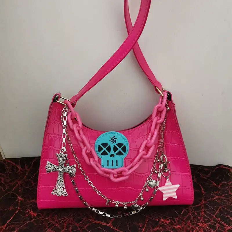 Y2k Cross Punk Shoulder Bag Pink Handbag