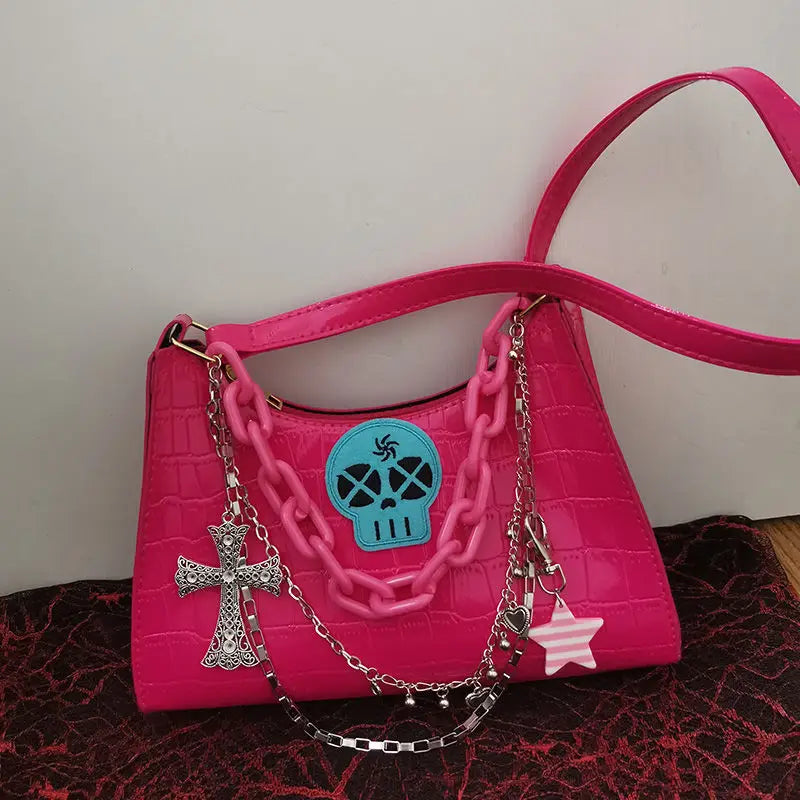 Y2k Cross Punk Shoulder Bag Pink Handbag