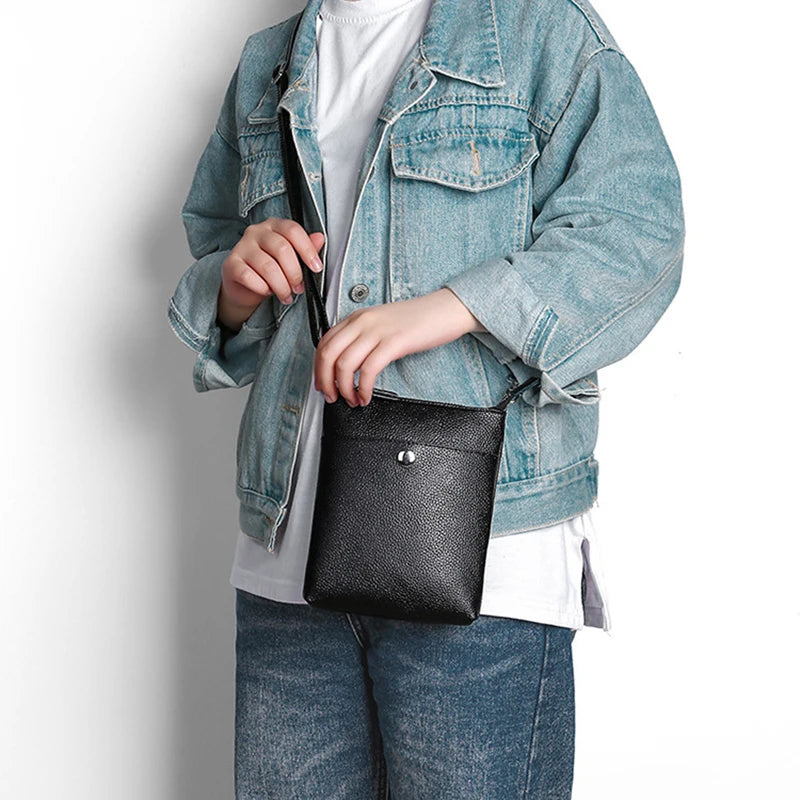 Solid Cow Leather Crossbody Bag for Women