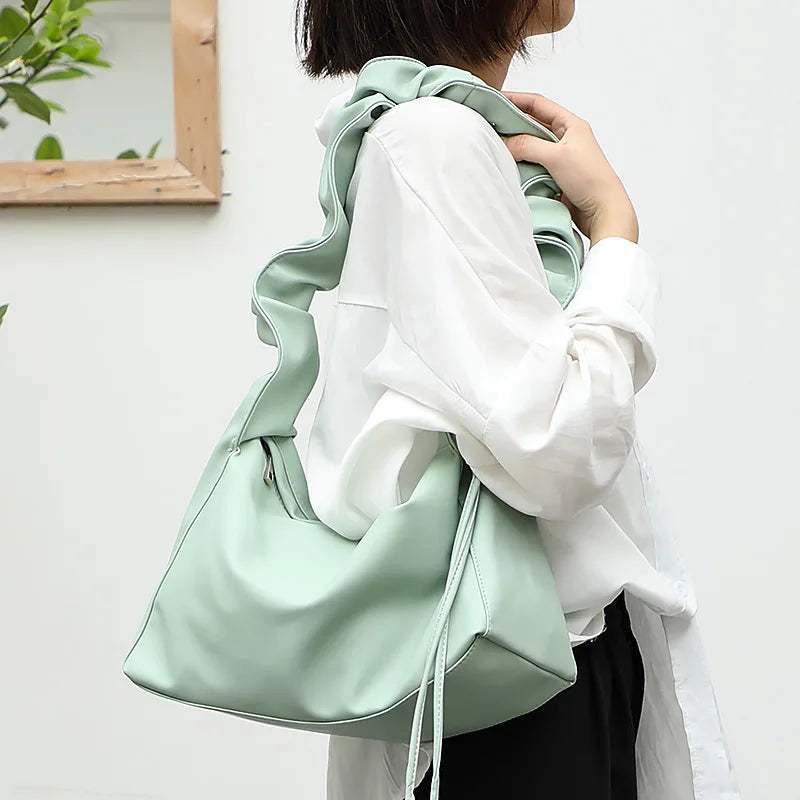 Women Shoulder Bag PU Leather Crossbody Messenger Ruffled Handbag