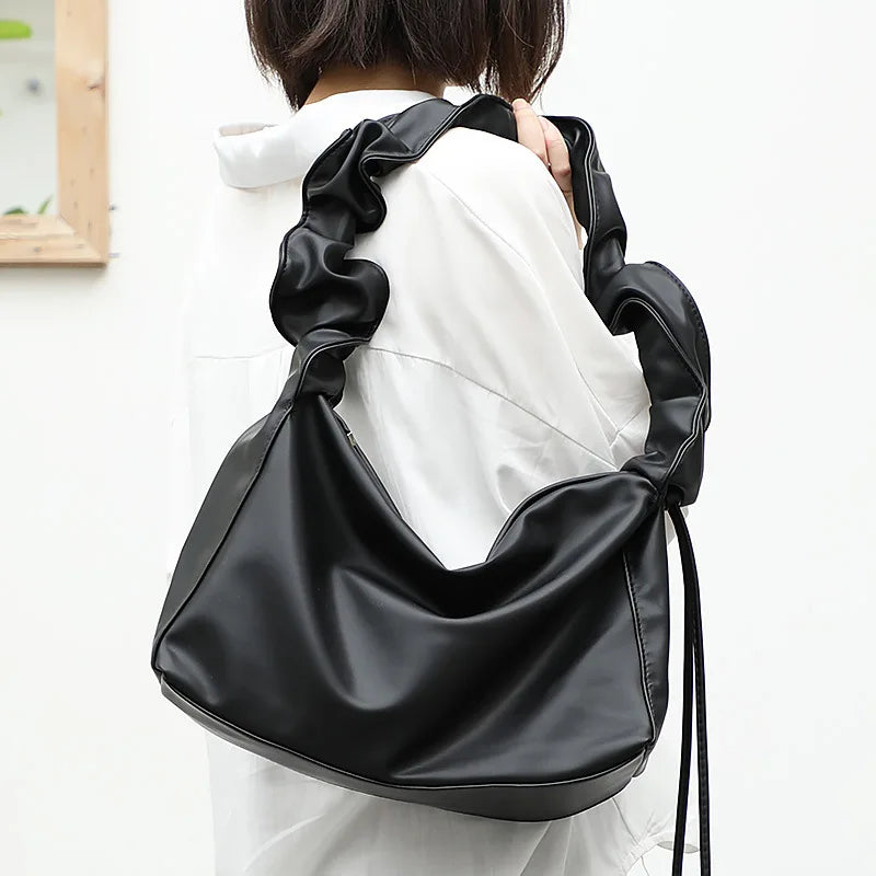 Women Shoulder Bag PU Leather Crossbody Messenger Ruffled Handbag