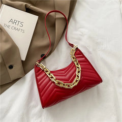 Embossed Underarm Bag PU Leather Chain Shoulder Bag