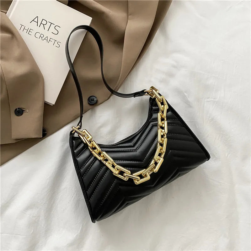 Embossed Underarm Bag PU Leather Chain Shoulder Bag