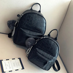 Mini PU Leather Backpacks Women School Bag Female Pack Stone Grain Bookbag