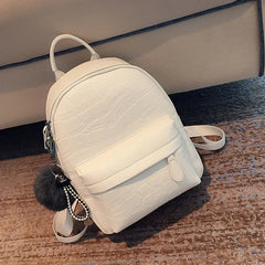 Mini PU Leather Backpacks Women School Bag Female Pack Stone Grain Bookbag