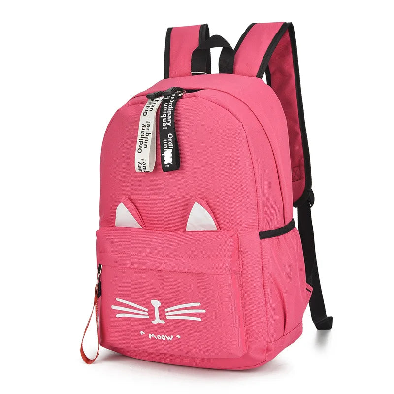 Cat Ears School Bags for Teenage Nylon Backpack Girls College Student Bookbag