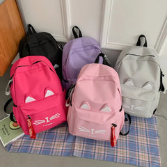 Cat Ears School Bags for Teenage Nylon Backpack Girls College Student Bookbag