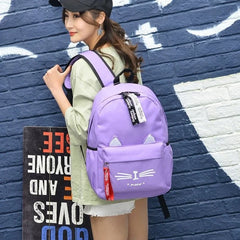 Cat Ears School Bags for Teenage Nylon Backpack Girls College Student Bookbag