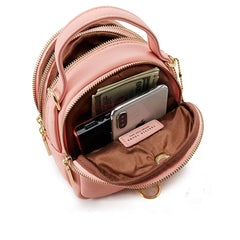 Solid Leather Mini Backpack for Women Ladies Tote Shoulder Bag Purse