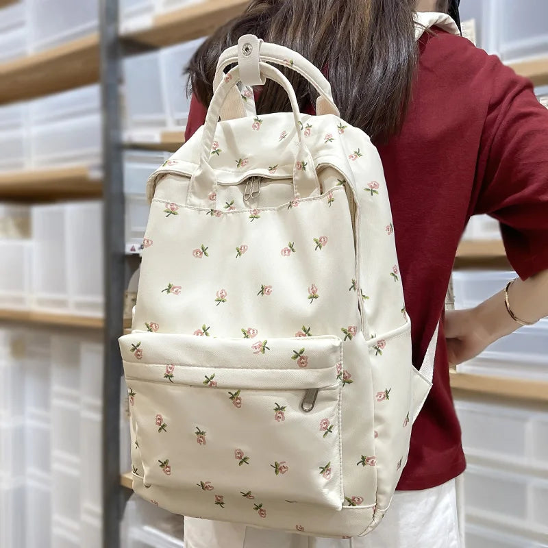 Spring Tulips Floral School Backpack Large Capacity