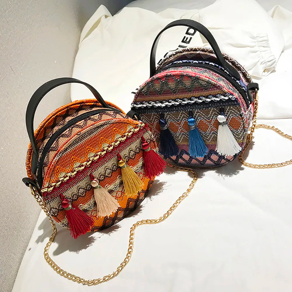 Woven Straw Shoulder Bag Ethnic Style Beach Crossbody Bohemian Handbag