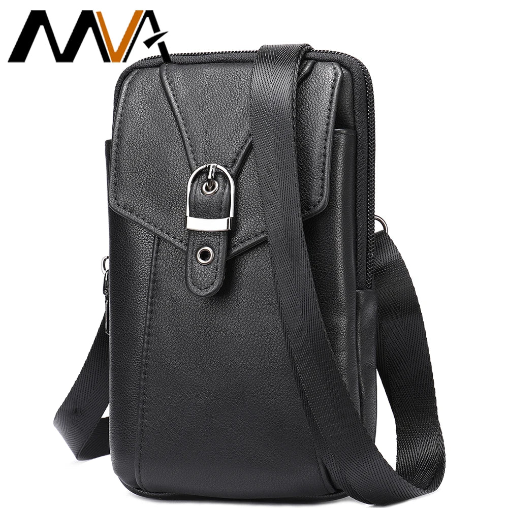 Men Leather Fanny Pack Small Waist Belt Bag 7485