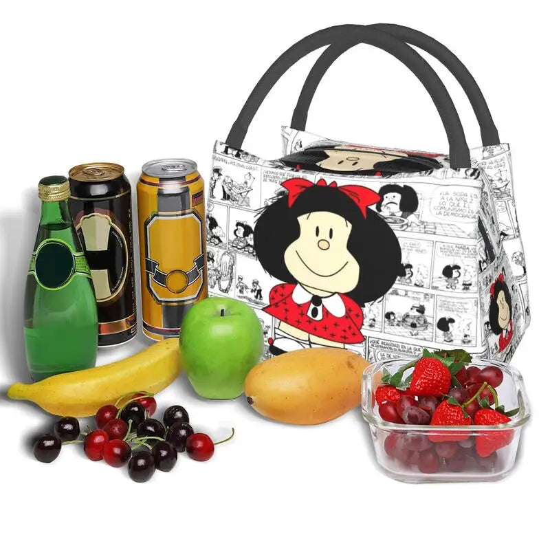 Mafalda Cartoon Quino Comics Lunch Bag Insulated Women Reusable Tote
