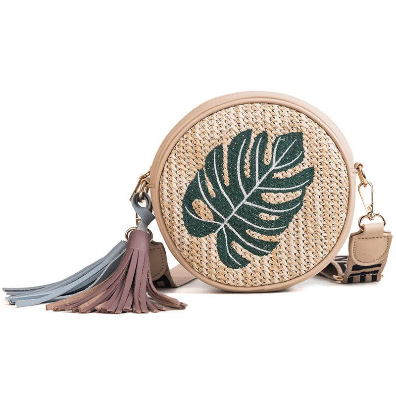Round Rattan Straw Shoulder Bag Bohemia Beach Circle Bag