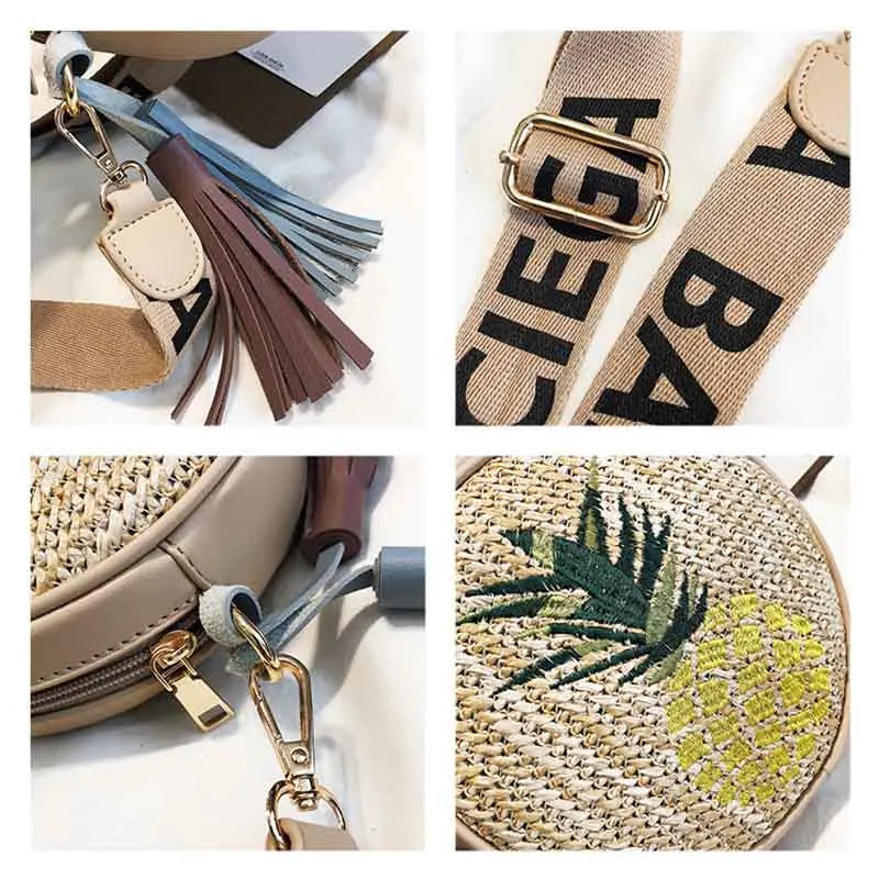 Round Rattan Straw Shoulder Bag Bohemia Beach Circle Bag
