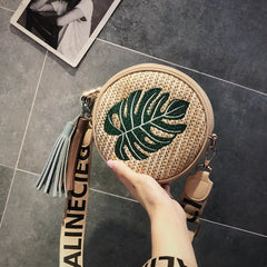 Round Rattan Straw Shoulder Bag Bohemia Beach Circle Bag