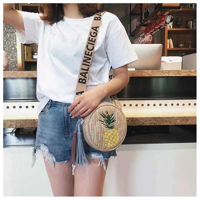 Round Rattan Straw Shoulder Bag Bohemia Beach Circle Bag