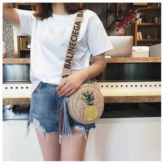 Round Rattan Straw Shoulder Bag Bohemia Beach Circle Bag