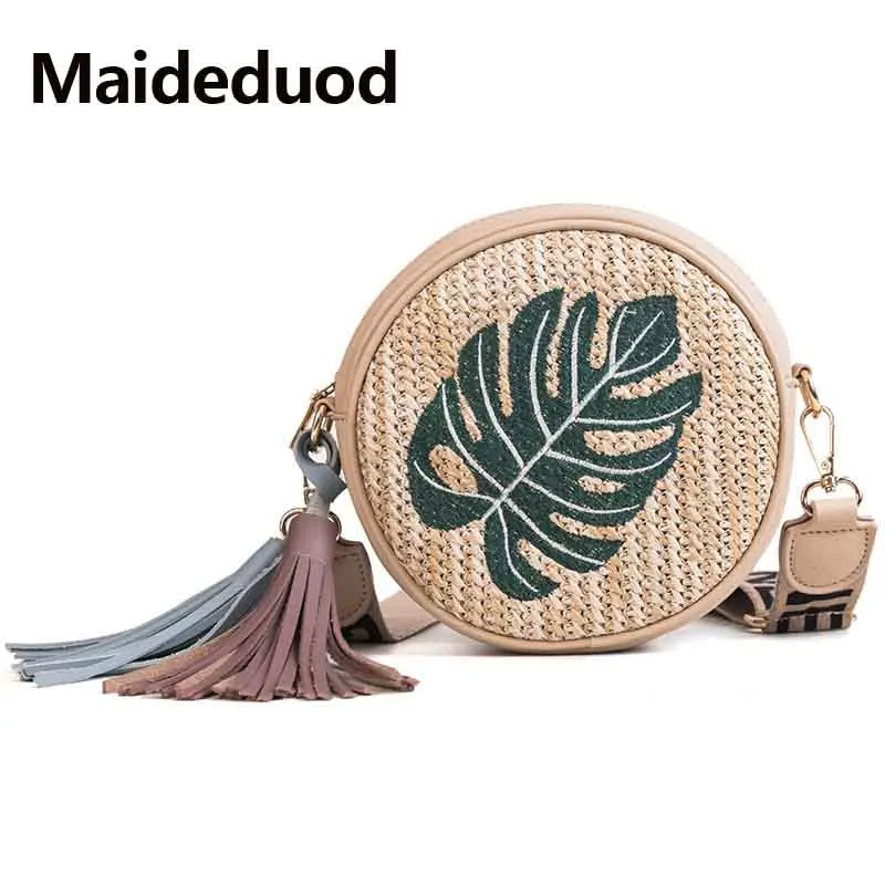 Round Rattan Straw Shoulder Bag Bohemia Beach Circle Bag