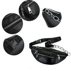 Women Waist Bag Casual PU Leather Chain Bananka Bag Zipper Chest Waist Bags