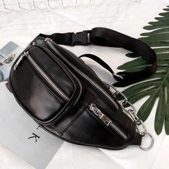 Women Waist Bag Casual PU Leather Chain Bananka Bag Zipper Chest Waist Bags