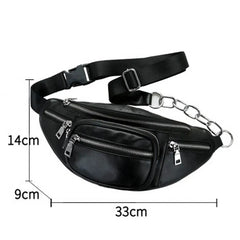 Women Waist Bag Casual PU Leather Chain Bananka Bag Zipper Chest Waist Bags