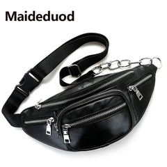 Women Waist Bag Casual PU Leather Chain Bananka Bag Zipper Chest Waist Bags