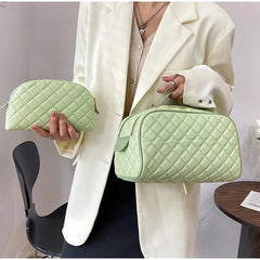 Women's Portable Clutch Bag with Purse Double Zip Handbag Lattice PU Leather