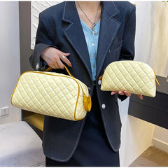 Women's Portable Clutch Bag with Purse Double Zip Handbag Lattice PU Leather