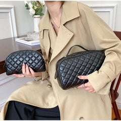 Women's Portable Clutch Bag with Purse Double Zip Handbag Lattice PU Leather