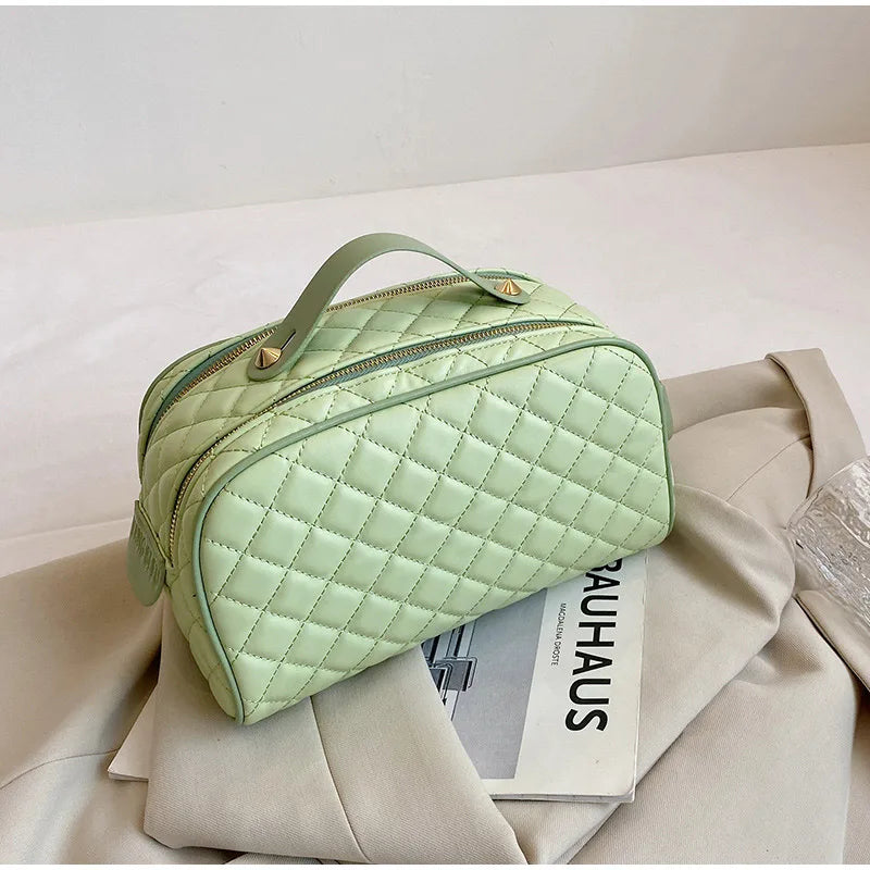 Women's Portable Clutch Bag with Purse Double Zip Handbag Lattice PU Leather