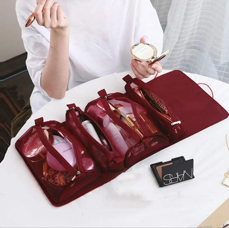 Portable Makeup Organizer Travel Bag Set with 4 Removable Compartments