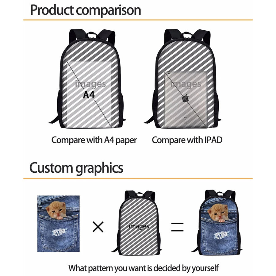 Rock and Roll Music Printing School Backpack for Boys Girls