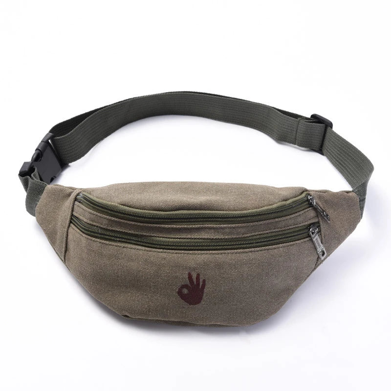 Men's Canvas Waist Bag with Creative Gestures Design