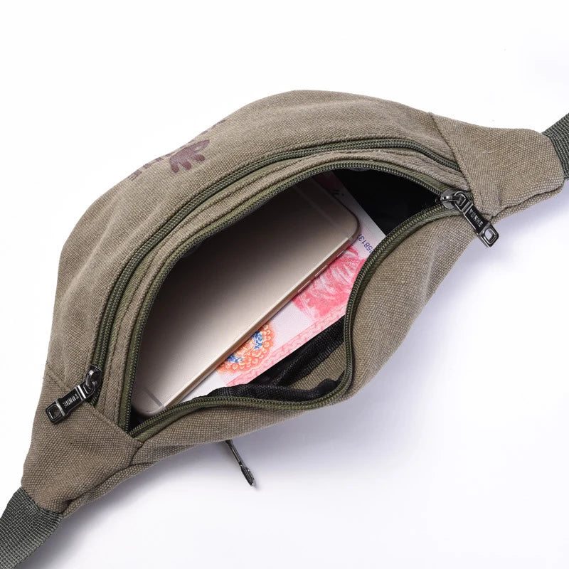 Men's Canvas Waist Bag with Creative Gestures Design