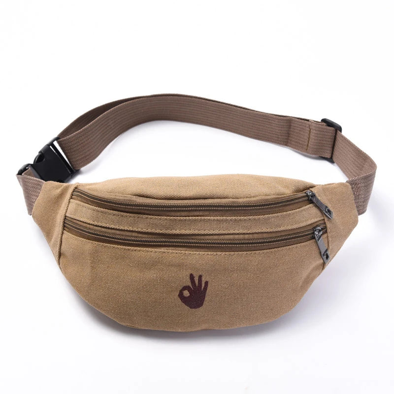 Men's Canvas Waist Bag with Creative Gestures Design