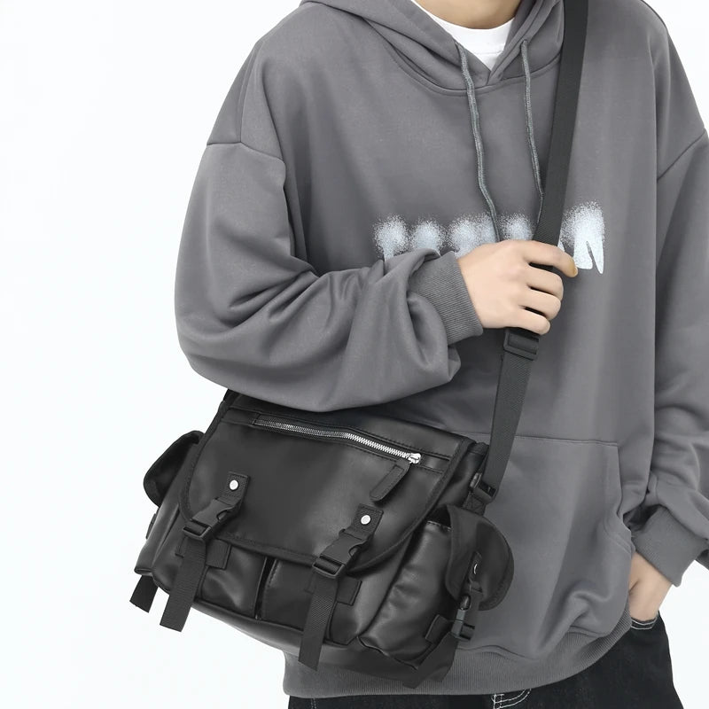 PU Leather Handbag College Student Shoulder Bag Men's Youth Business Messenger B