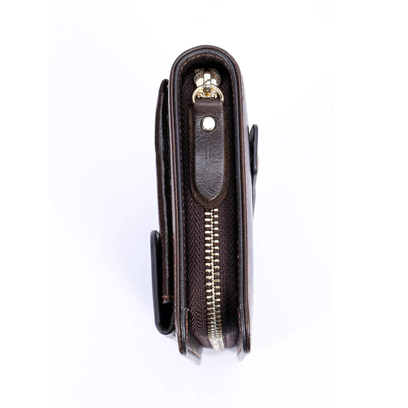 Men's Leather Zipper Clutch Long Wallet with Handle