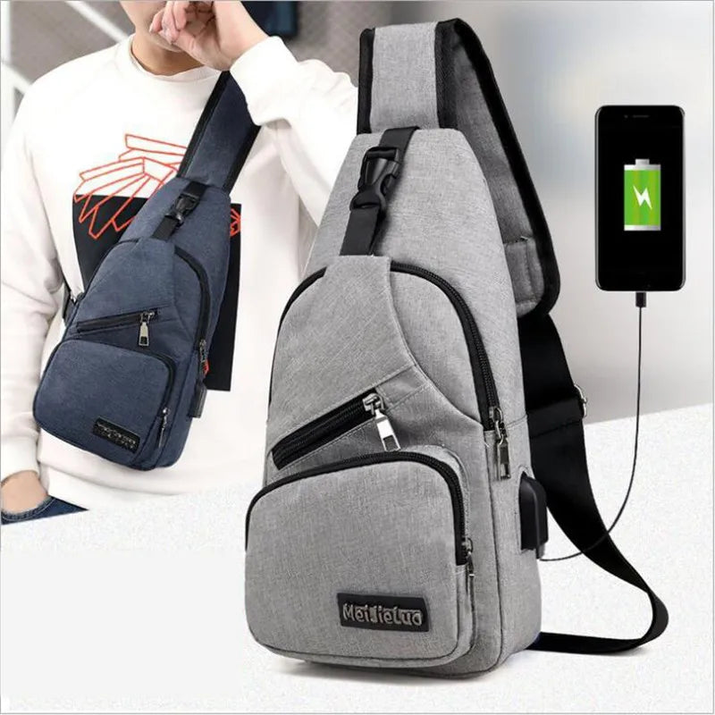 Men's Shoulder Bag USB Charging Crossbody Anti Theft Chest Bag School Travel