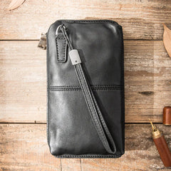 Men Leather Wallet Soft Casual Purse Long Zip Wallet Mobile Phone Bag