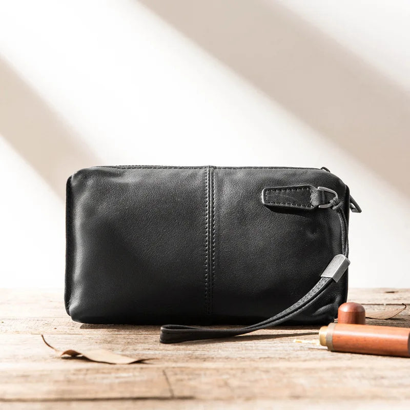 Men Leather Wallet Soft Casual Purse Long Zip Wallet Mobile Phone Bag