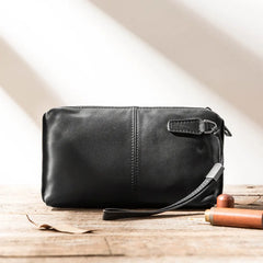 Men Leather Wallet Soft Casual Purse Long Zip Wallet Mobile Phone Bag