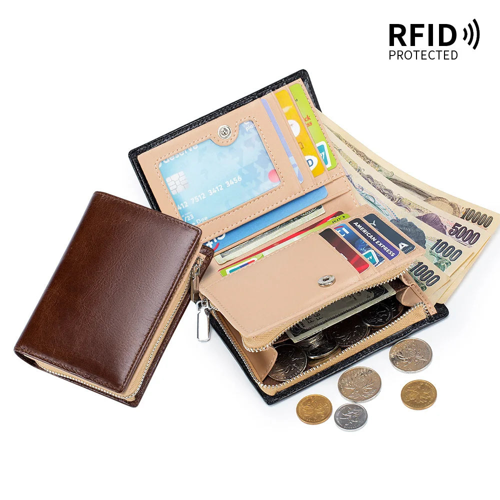 Men's Leather Wallet Coin Purse Short Cowhide Wallet Portefeuille Homme