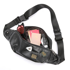 Leather Skull Chest Bag for Men Travel Crossbody Messenger Bag