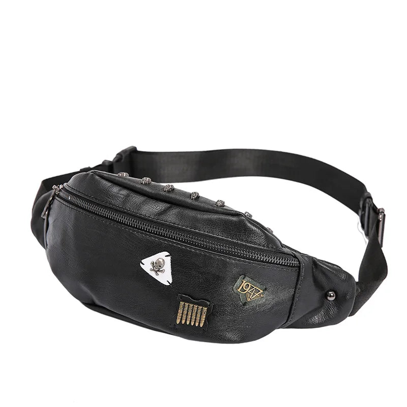 Leather Skull Chest Bag for Men Travel Crossbody Messenger Bag