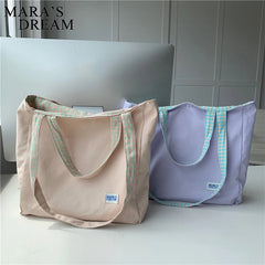 Mara's Dream Double Side Canvas Handbags Plaid Ladies Large Shoulder Shopp