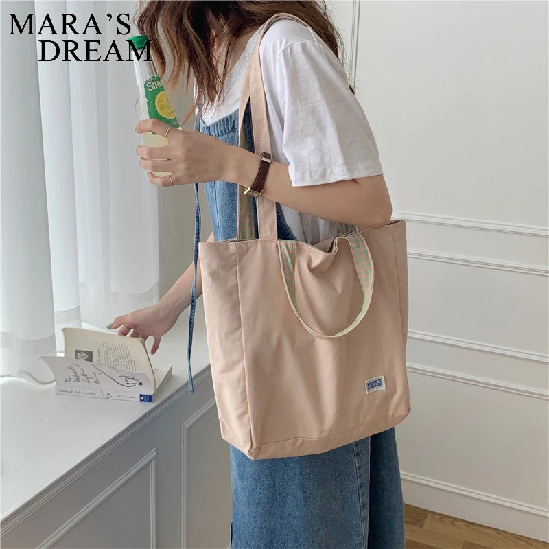 Mara's Dream Double Side Canvas Handbags Plaid Ladies Large Shoulder Shopp
