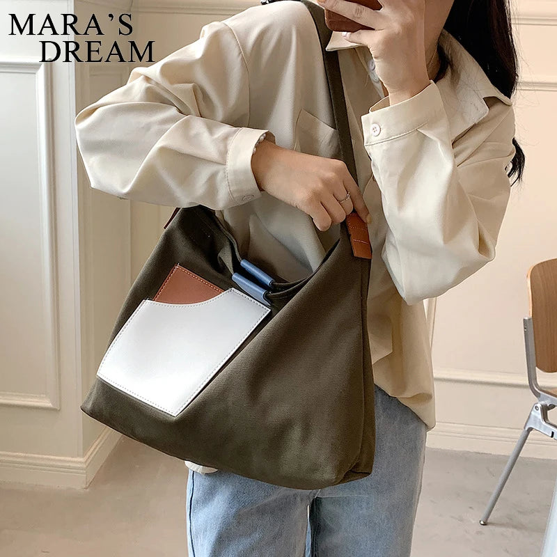 Mara's Dream Spliced Canvas Crossbody Bag Large Capacity